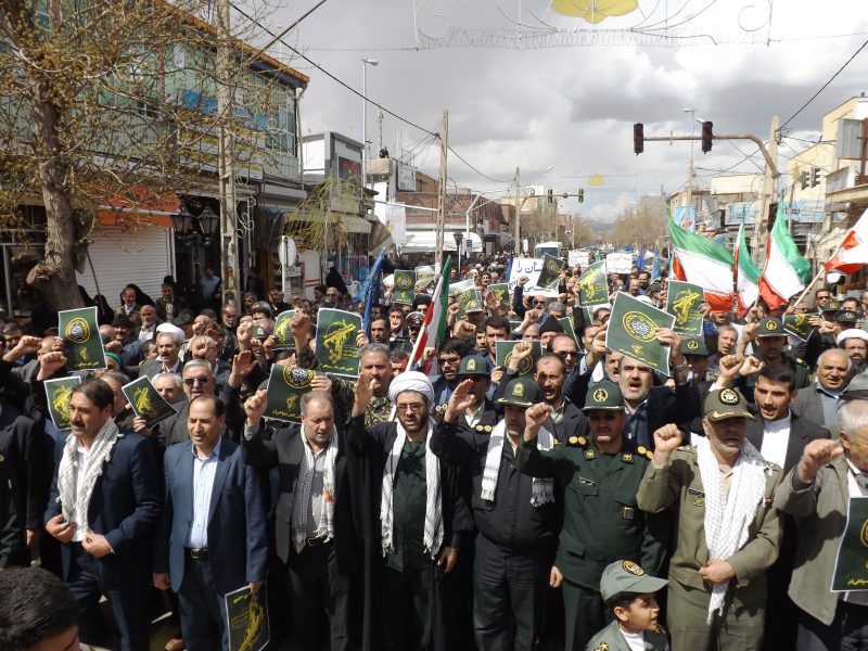 راهپیمایی محکومیت اقدامات آمریکا علیه سپاه پاسداران در سراب برگزار شد